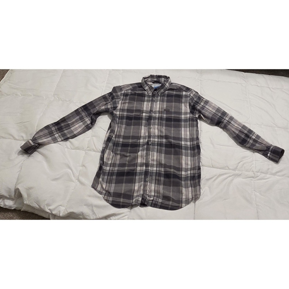 Columbia Mens Gray Plaid Long Sleeve Button Down Shirt AM7968 Large Outdoor Hike